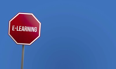 E-learning, red sign with blue sky