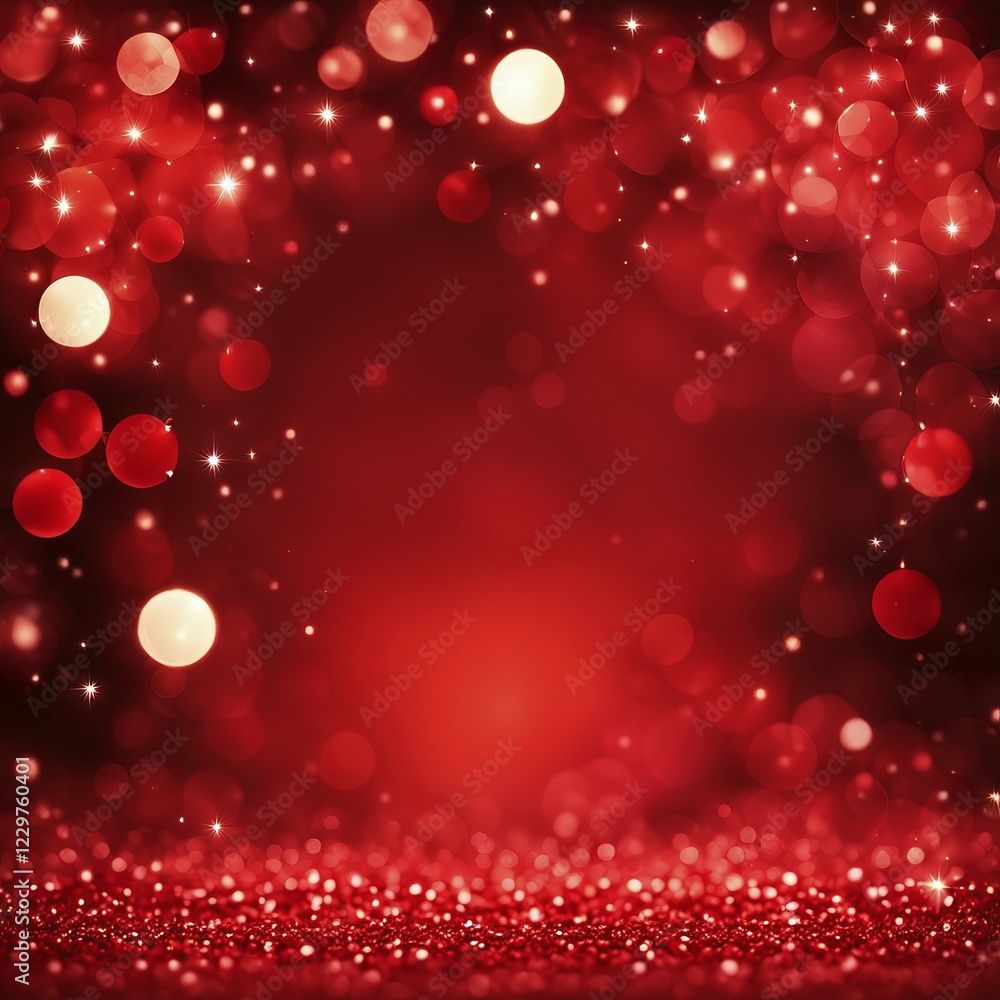 Poster red bokeh lights with a scattered sparkling surface creating a festive and bright atmosphere, ai gen