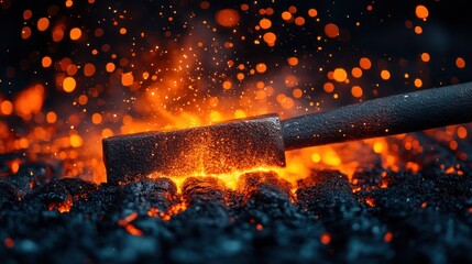 Hot metal forging in fiery forge.