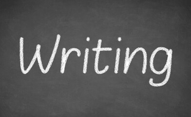 Obraz premium Writing lesson on blackboard or chalkboard. written in white chalk
