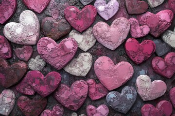 Obraz premium A Close-Up Shot Of Many Textured, Pink And Gray Hearts, Creating A Romantic And Slightly Grungy Vibe.