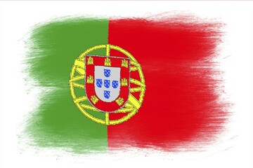 Naklejka premium The Portuguese flag, Painted grunge flag, brush strokes. Isolated on white background