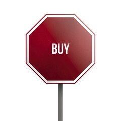 Buy, red sign isolated on white background