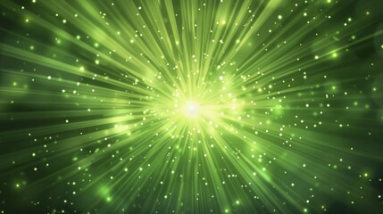 Intense abstract of a green light explosion with bursting particles, AI generated