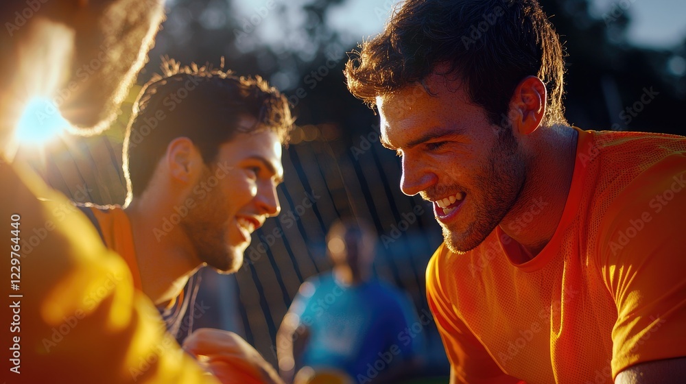 Poster high-impact line connection in a soccer game, players coordinating a strategy, intense expressions, 