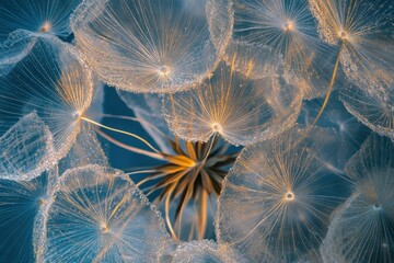 Close up of a vibrant dandelion on a striking blue background