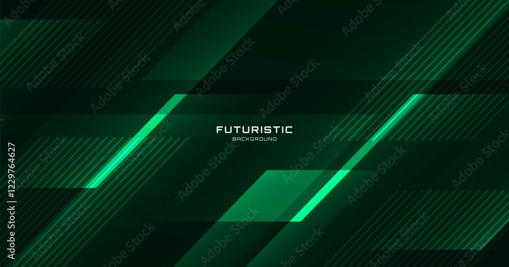 Poster Green lines techno abstract background overlap layer on dark space with diagonal shape effect decoration. Modern graphic design element stripes style concept for web banner, card, or brochure cover