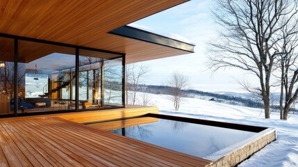 Obraz premium Successfully celebrating in a winter wonderland, cozy cabin surrounded by a magical snowy landscape