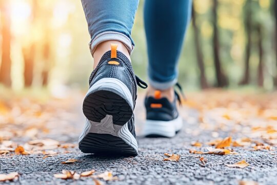 A person is leisurely walking down a dirt path located in the woods
