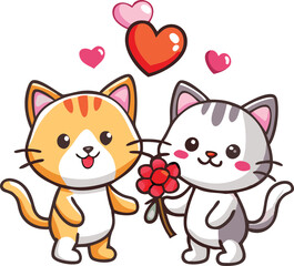 Lovely Cat Cartoon with Heart Balloons in SVG