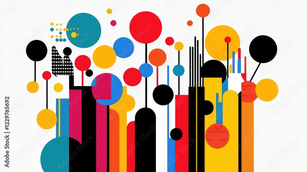 Poster visual representation of line connection in a live music setting, highlighting performers and crowd 
