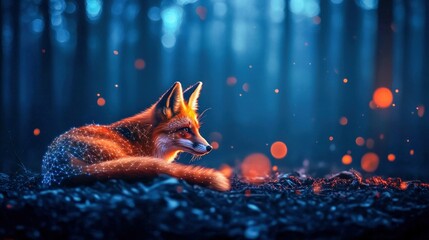 Futuristic Fox with Glowing Circuit Patterns in Enchanted Forest