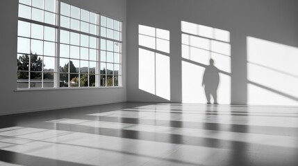 Fototapeta premium Shadows dance in an unfurnished room, the silence palpable, creating a melancholic atmosphere that speaks of deep sadness