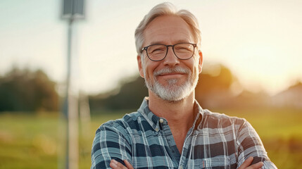 farmer standing in agricultural green field