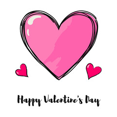 Horizontal poster Valentine's Day. Hand drawn card with big heart. Valentine's Day card. Watercolor love card