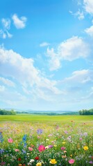 Fototapeta premium Colorful Meadow Landscape Under a Sunny Sky