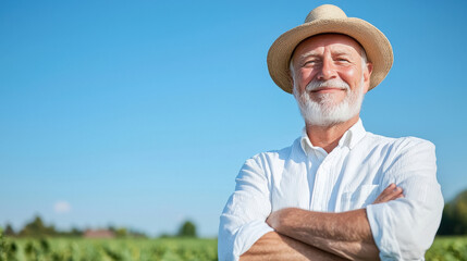 Fototapeta premium farmer standing in agricultural green field