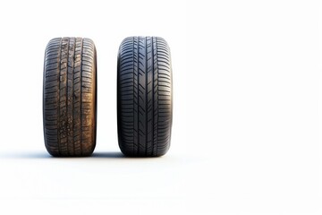 Comparison of Worn and New Car Tires Isolated on White Background