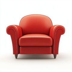 small and cozy red loveseat with rounded armrests, isolated on a clean white background with subtle lighting