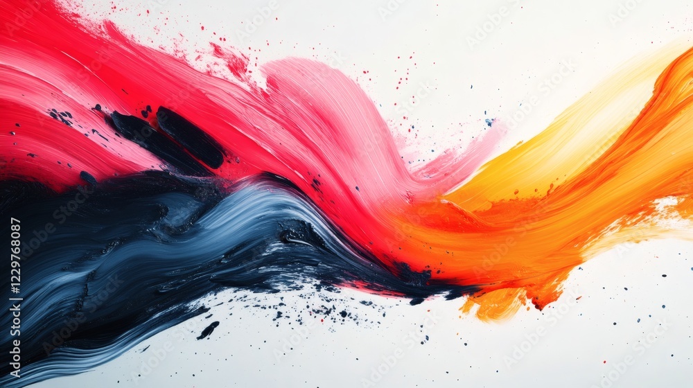Poster sharp ink brush strokes splattered randomly a white background forming a vibrant abstract design wit