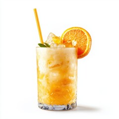 Fototapeta premium Tropical orange cocktail with a vibrant burst of tangerine juice, isolated on a white background