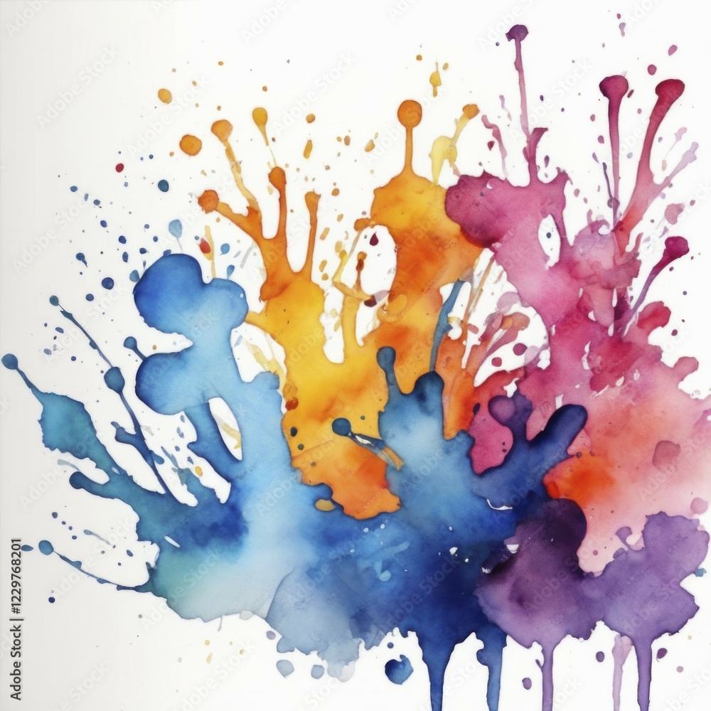 Poster abstract watercolor artwork featuring vibrant and dynamic multicolored splashes creating an expressi