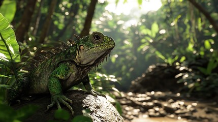 Green Basiliscus in Cahuita National Park 16k Resolution