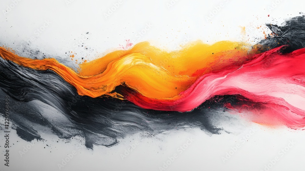 Poster sharp ink brush strokes splattered randomly a white background forming a vibrant abstract design wit