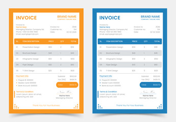 Minimal professional corporate colorful business invoice template design, bill form business invoice accounting, stationery design payment agreement design template vector illustration.