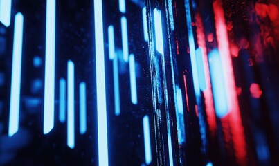 A computer monitor displaying an animated red and blue wave pattern