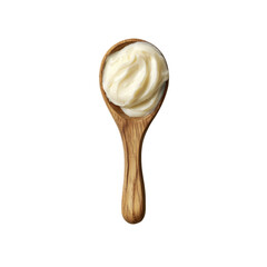 Wooden spoon with creamy yogurt isolated on transparent background 