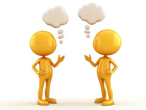 A man and woman are conversing using speech bubbles