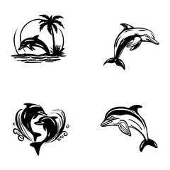 logo representation of marine life through dolphins with a beautiful tropical background