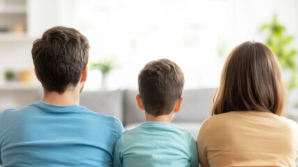 Family Relaxing Together on a Comfortable Couch in a Bright Living Room