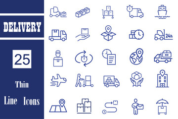 Delivery logistic line editable icon set. Moving service icons: shipping by sea, air delivery, date, courier, warehouse. Shopping delivery icons. Vector illustration