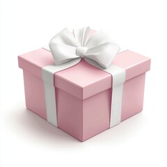 square gift box in soft pastel pink with a white bow, isolated on a clean white background