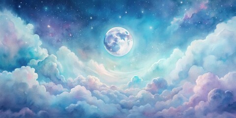 Obraz premium Serene Night Sky Above a Sea of Clouds with a Bright Full Moon and Distant Stars