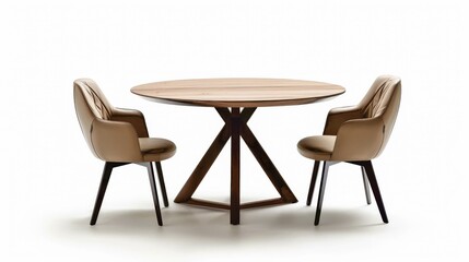 Fototapeta premium A simple yet modern round wooden dining table with matching chairs, AI generated