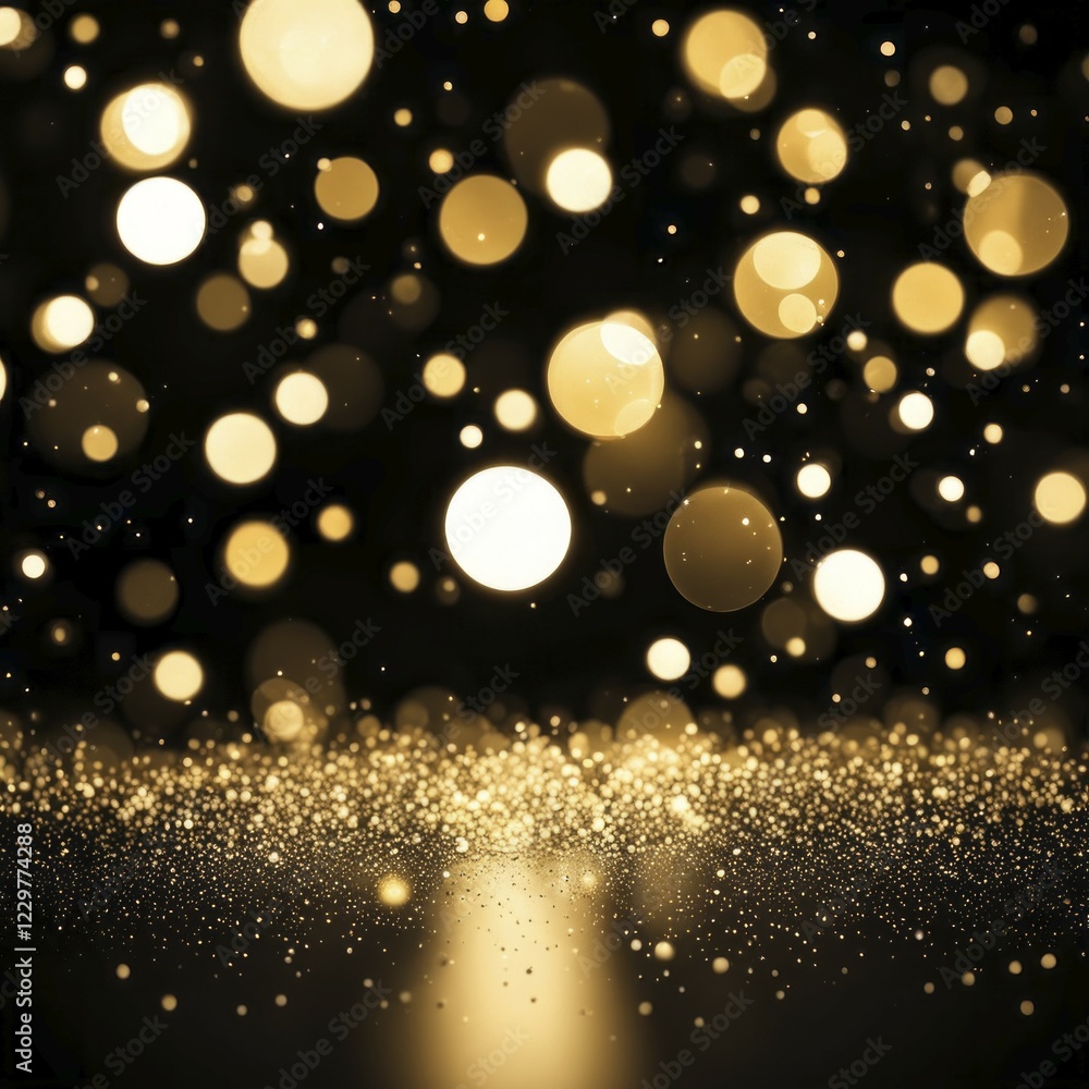 Poster abstract image with gold bokeh lights against a dark background creating a sparkling and shimmering 