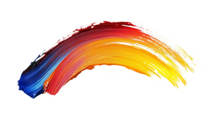 Vibrant colored blue and yellow and red abstract brushstroke on transparent PNG background for creative design and digital marketing visuals
