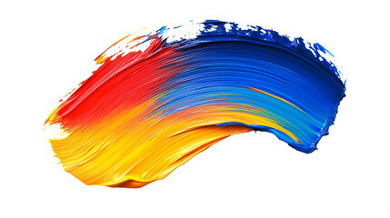 Vibrant colored blue and yellow and red abstract brushstroke on transparent PNG background for creative design and digital marketing visuals