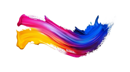 Vibrant colored blue and yellow and red abstract brushstroke on transparent PNG background for creative design and digital marketing visuals