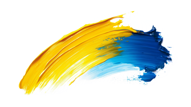  Vibrant colored blue and yellow abstract brushstroke on transparent PNG background for creative design and digital marketing visuals - Powered by Adobe