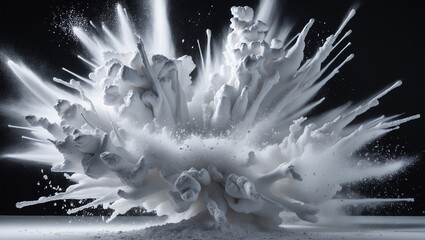 white powder erupts on black background