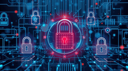 digital representation of online banking security featuring locks and circuit patterns, symbolizing protection and safety in financial transactions