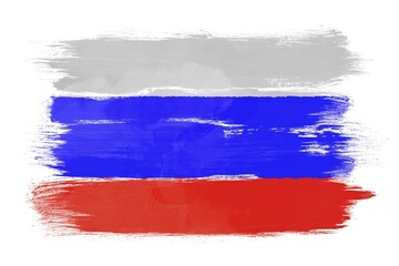 The Russian flag painted on white paper with watercolor