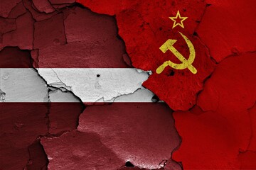 Flags of Latvia and Soviet Union
