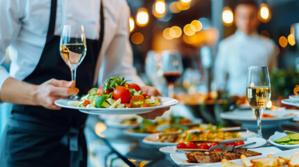 Chef Serving Elegant Dishes with Wine at a Restaurant
