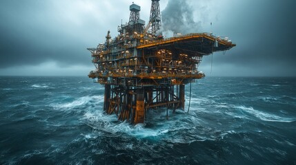 Offshore oil rig in stormy sea. (3)