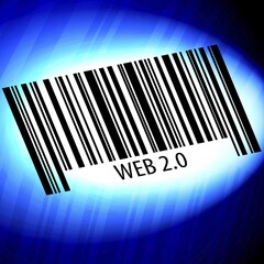 Web 2.0, barcode with blue Background